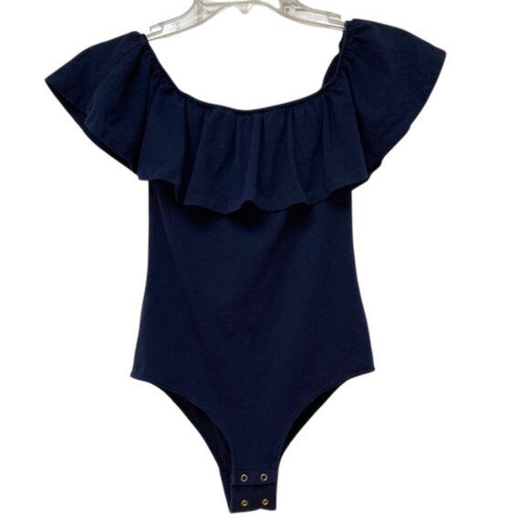 J. Crew Factory Navy Off the shoulder ruffle body suit XS - Picture 1 of 9